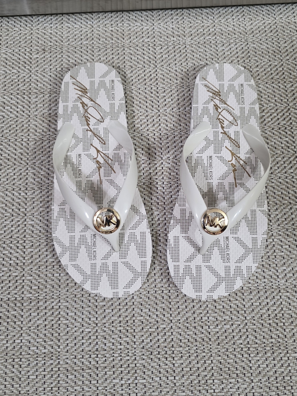 Michael Kors White Logo Jelly Flip Flops